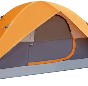 Amazon Basics Kuppelzelt für Camping mit Regenschutz und Tragetasche, wasserdichtes 3-Jahreszeiten-Zelt, einfach aufzubauen, 4 Personen, Orange/Grau