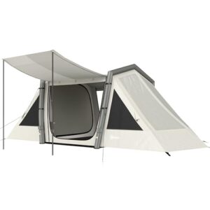 Ausbares Zelt für 4 Personen mit schnellen Aufbau und Verdunklungsfunktion, ideal für Camping und Glamping im Freien.