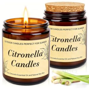 Citronella Kerzen in Glas, 100% natürliches Citronellöl, lange Brenndauer bis zu 250 Std., perfekt für Outdoor-Gebrauch wie Camping, Garten, Balkon und Terrasse.