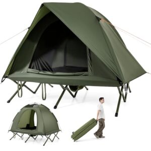 COSTWAY Feldbett mit Zelt für 2 Personen, Camping-Bett mit Regenschutz und Dachfenster, ideal für Outdoor-Abenteuer im Wald, Strand oder Bergen