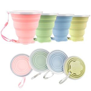 Faltbarer Silikon-Becher mit Kunststoff-Deckel für Camping und Outdoor-Aktivitäten, 320ml Fassungsvermögen