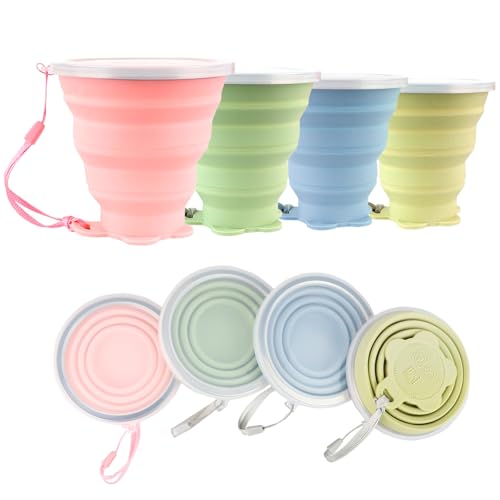 Faltbarer Silikon-Becher mit Kunststoff-Deckel für Camping und Outdoor-Aktivitäten, 320ml Fassungsvermögen