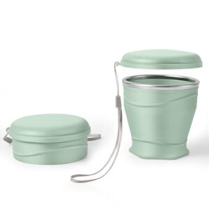 Faltbarer Silikonbecher mit Deckel, BPA-frei, 304 Edelstahlrand, tragbarer Becher für Reisen, Camping, Wandern und Outdoor-Sportarten