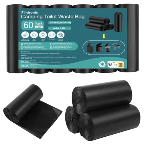 Biologisch abbaubare Toilettenbeutel im Set mit 60 Stücken, ideal für Camping und Outdoor-Aktivitäten. Wasserdichte Beutel für eine saubere und umweltfreundliche Entsorgung von Abfällen.