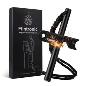 Flintronic Feuerstahl mit Handmade Griff, Feuerstein Survival Set, Wasserfester Magnesium-Feuerstarter, Teleskop Blasrohr, Schaber für Camping, Wandern, Outdoor-Aktivitäten