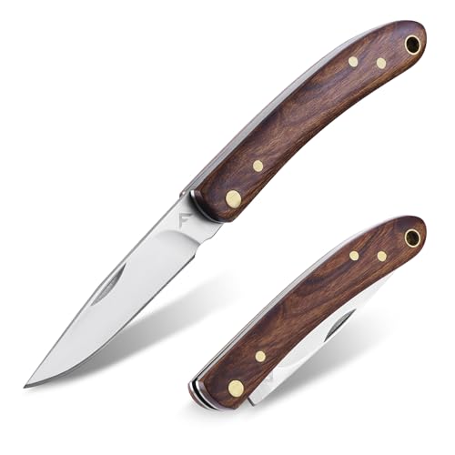 FLISSA Taschenmesser Klappmesser mit edlem Holzgriff, Outdoor-Messer mit 7Cr17MoV Klinge, ohne Verriegelung, leicht und tragbar, Geschenkverpackung für Camping, Alltag und Outdoor-Abenteuer