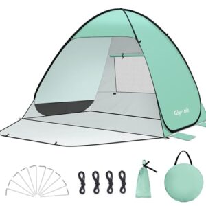 Glymnis Strandmuschel Pop Up Strandzelt mit Reißverschlusstür und UV-Schutz 50+, perfekt für Ihren nächsten Sommerurlaub am Strand.