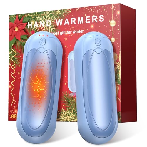 Zwei blau farbene Handwärmer mit 3 Heizstufen und Magnetische Tragbare Taschenwärmer für Damen & Herren