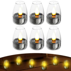 HOVCEH Solar Teelichter für Außen, 6 Pack Solar Kerzen Outdoor, Solarkerzen Außen wasserdicht, Rechargeable Flickering Teelichter, LED-Solar-Kerzen, Dekorative Lichterkette für Außenbereich