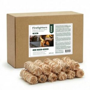 Holzwolle Feueranzünder für Kamin, Grill und Ofen - 250 Stück, geruchlos und rauchfrei, aus natürlicher Holzwolle