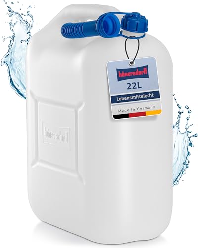 hünersdorff Wasserkanister ECO mit Auslaufrohr und unverlierbarer Deckelverschraubung, 22 Liter, Weiß