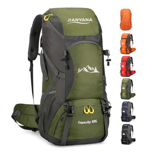 Wanderrucksack 50L für Herren und Damen mit Regenschutz, ultraleichter Trekkingrucksack für Camping und Bergsteigen