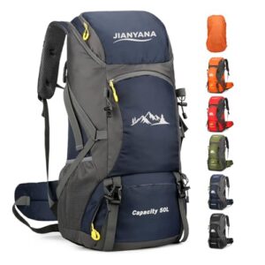 JianYana Wanderrucksack 50L, Trekkingrucksack mit Regenhülle für Reisen und Camping