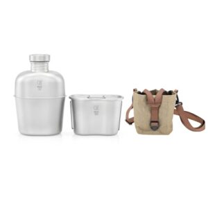 KEITH Titan Camping Kochgeschirr-Set 1100ml Army Titan Trinkflasche Militär Wasserflasche Mit 700ml Camping Topf mit Deckel Faltbare Griffe und Tarntasche für Outdoor-Aktivitäten wie Wandern, Campen und Bergsteigen