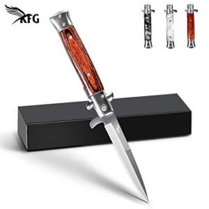 KFG Klappmesser, Messer mit Holzgriff für Outdoor-Aktivitäten, Edelstahl-Klinge, Einhandmesser