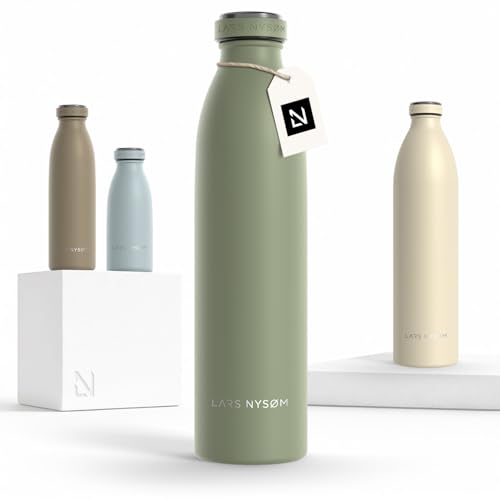 Edelstahl Trinkflasche von LARS NYSØM, 18/8 Stainless-Steel, doppelwandige Vakuumisolierung, für Sport und Outdoor, kohlensäuregeeignet, Sage Green Farbe, 750ml Fassungsvermögen