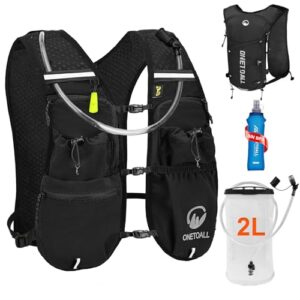 Laufweste für Damen mit Trinkblase 2L und Trinkflasche, Laufrucksack für Frauen, atmungsaktive Laufweste mit Trinkrucksack und reflektierenden Punkten