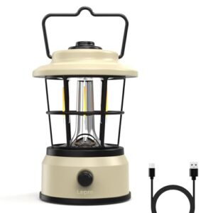 Lepro LED Retro Campinglampe Wiederaufladbar, Stufenlos Dimmbar, Powerbank-Funktion, IPX4 Wasserdicht, Weiß