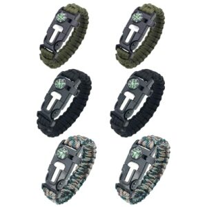 Multifunktionales Paracord-Armband mit Feuerstarter, Schneidwerkzeug, Pfeife und Kompass für Outdoor-Aktivitäten wie Wandern, Camping und Bushcraft.