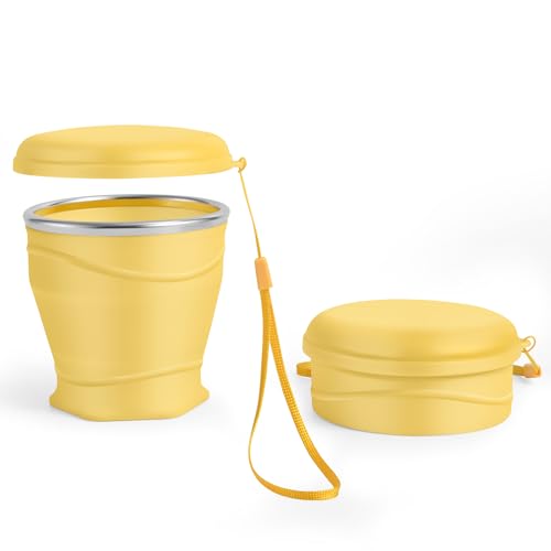 Faltbarer Reisebecher aus Silikon mit staubdichtem Deckel, 260 ml, BPA-frei für Camping, Picknick und Büro