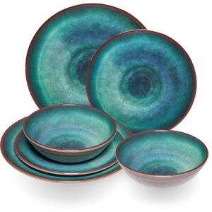 Melamin-Geschirr-Set aus hochwertigem Material, ideal für Camping und Picknicken, Steingutoptik, Spülmaschinengeeignet, 2 Personen, 6 Teile