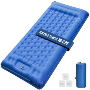 Isomatte Camping, 16CM verdickte Aufblasbare Matratze mit Eingebauter Fußpresse Pumpe & Kissen, Wasserdicht, Anti-Ripstop Schlafmatte für Wandern, Strand, Reisen, Zelt