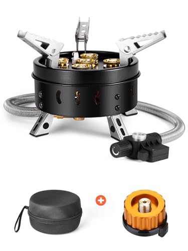 Portable Gaskocher für Camping und Outdoor-Aktivitäten mit externer Zündung, 5 Brenner, faltbar und leicht zu transportieren