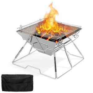 Peviasot Faltbarer Grill aus 304 Edelstahl, Klappgrill mit Höhenverstellbarem Grillrost für Camping, Picknick und Outdoor-Gebrauch