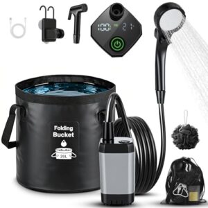 Tragbare Campingdusche mit Wiederaufladbare Pumpe, 20L faltbarer Wasserbehälter und Zubehör für Outdoor-Reisen, Gartenarbeit und Haustierpflege