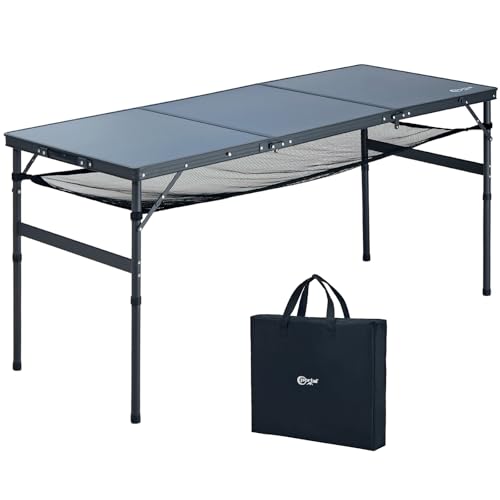 Portal Faltbarer Campingtisch 150cm Höhenverstellbar Robuster Klapptisch mit Tragegriff & Ablagenetz – Platzsparender 3-Fach Falttisch inkl. Tasche Ideal für Garten, Party, BBQ & Outdoor