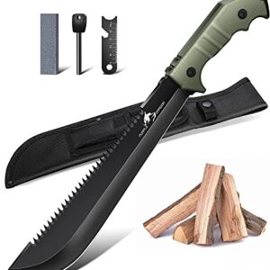 Großes Outdoor-Messer mit Scheide und volltangiger Griffkonstruktion aus D2 Stahl, geeignet für Holzsägen und Bushcraft, Geschenk für Männer
