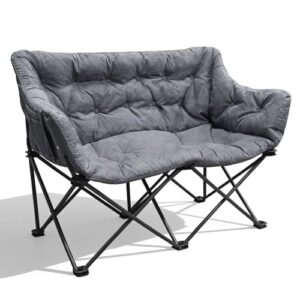 Doppel Campingstuhl Faltbar für 2 Personen, Campingsofa mit 320kg Tragfähigkeit, gepolsterter Sitzkomfort, grau