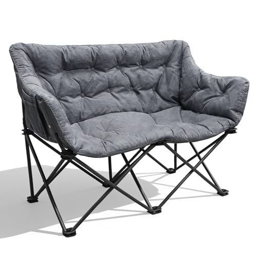Doppel Campingstuhl Faltbar für 2 Personen, Campingsofa mit 320kg Tragfähigkeit, gepolsterter Sitzkomfort, grau
