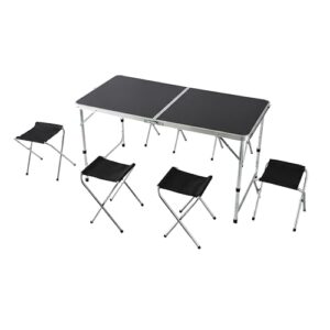Campingtisch für 4 Personen, klappbar und höhenverstellbar, mit Tragegriff, Aluminium-MDF-Bauweise, Gartentisch schwarz