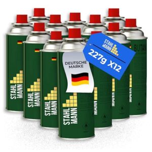 STAHLMANN Gaskartuschen 227g - Butangas Kartusche mit MSF-1a Ventil für Campingkocher, Grill, Gaskocher, Gasheizung, Unkrautbrennung
