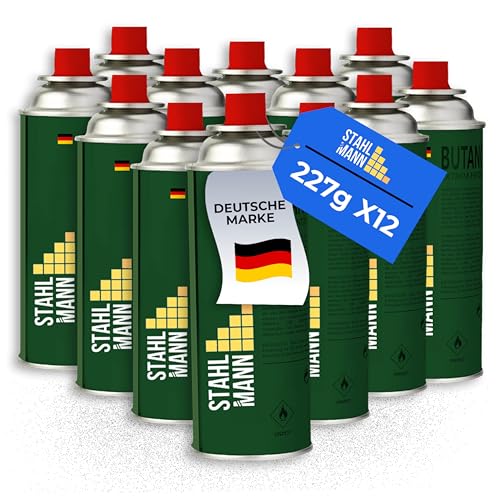 STAHLMANN Gaskartuschen 227g - Butangas Kartusche mit MSF-1a Ventil für Campingkocher, Grill, Gaskocher, Gasheizung, Unkrautbrennung