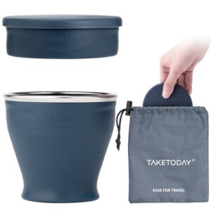 Faltbarer Reisebecher aus Silikon, BPA-frei, wasserdichter Tasche und Kunststoffdeckel für Camping, Outdoor und Marine