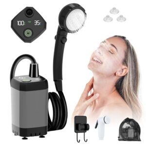 Tragbare Campingdusche mit Pumpe und Wiederaufladbarem Akku, ideal für Outdoor-Aktivitäten wie Camping, Wandern und Gartenarbeit.