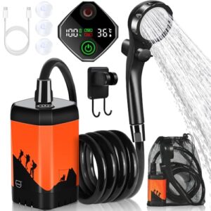 Tragbare Campingdusche, 7800 mAh elektrische Außendusche mit intelligenter Digitalanzeige und Temperaturanzeige für Camping, Wandern und Reisen