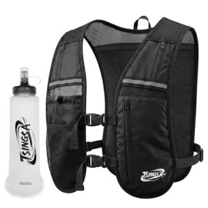 TSINGSA Laufweste Damen und Herren, Leicht&Atmungsaktiv Trinkweste mit verstellbarem Brustgurt, großvolumigen Taschen und 500ml Trinkflasche für Joggen, Wandern, Bergsteigen und Radfahren