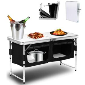 Campingk&uuml;che mit Aluminiumgestell und hitzebest&auml;ndiger Arbeitsplatte f&uuml;r Camping und Outdoor, inklusive Tragetasche