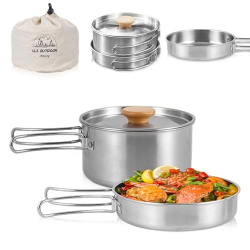 Udbrud Camping Kochgeschirr Set, Edelstahl Topf mit Deckel und faltbarem Griff für Outdoor-Kochen