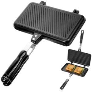 Doppelseitige Sandwich Backpfanne mit Antihaftbeschichtung und ergonomischem Griff für Gasherd, Camping und Frühstückszubereitung