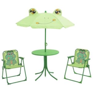 Kinder Gartenmöbel Set mit Frosch Design, Sonnenschirm und Tischen und Stühlen für den Außenbereich