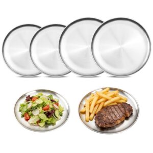 4-Stück Edelstahl Teller Set, Φ20/30cm Edelstahl Runden Geschirr, Barbecue Dish, Oval Platte, Fleisch Dish, Reisplatte, Silber Edelstahlteller