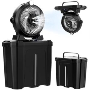 XTTANK 11-Liter-Eimer Camping Ventilator mit LED-Licht, 20000-mAh-Akku Ventilator Outdoor, 3 Geschwindigkeiten, 3 Nebelmodi, 45° Vertikale Oszillation, Tragbare Nebelfan für Camping/Angeln/Reisen