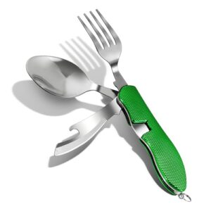 Camping Besteckset mit Messer, Gabel, Löffel und Flaschenöffner in faltbarem Edelstahl-Design für Outdoor-Aktivitäten