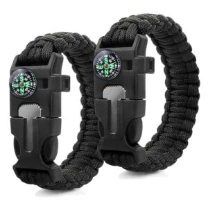 Zweiteiliges 4-fach-Überlebensarmband aus Paracord für Outdoor-Aktivitäten wie Camping, Wandern und Trekking. Includes Feuerstein, Kompass und Pfeife.