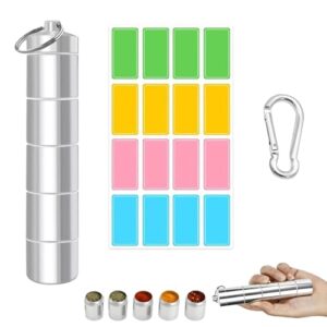 Camping Zubehör - 5-in-1 Gewürzbehalter aus Aluminium, inkl. farbiger Etiketten und Karabiner, ideal für Camping, Reisen und Outdoor-Aktivität
