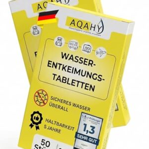 Wasseraufbereitungstabletten für Wandern, Camping und Notfallausrüstung – Wasserentkeimungstabletten 100 Stück Trinkwasserreinigung Active für 100 Liter